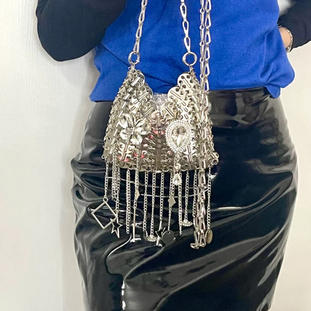 Silver Chain Fringe Crossbody Bag - Women